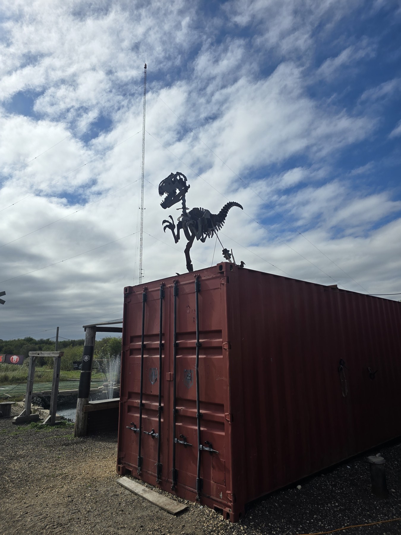 Dinosaur above the workshop yard